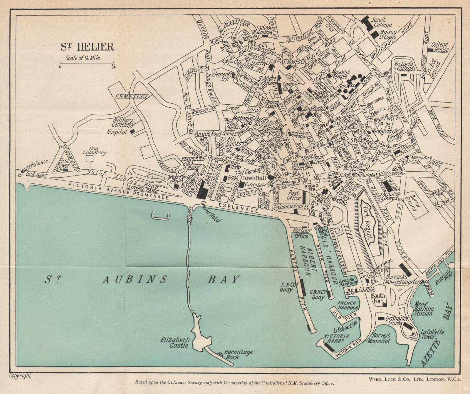 ST. HELIER vintage town city plan. Jersey Channel Islands. WARD LOCK 1950 map